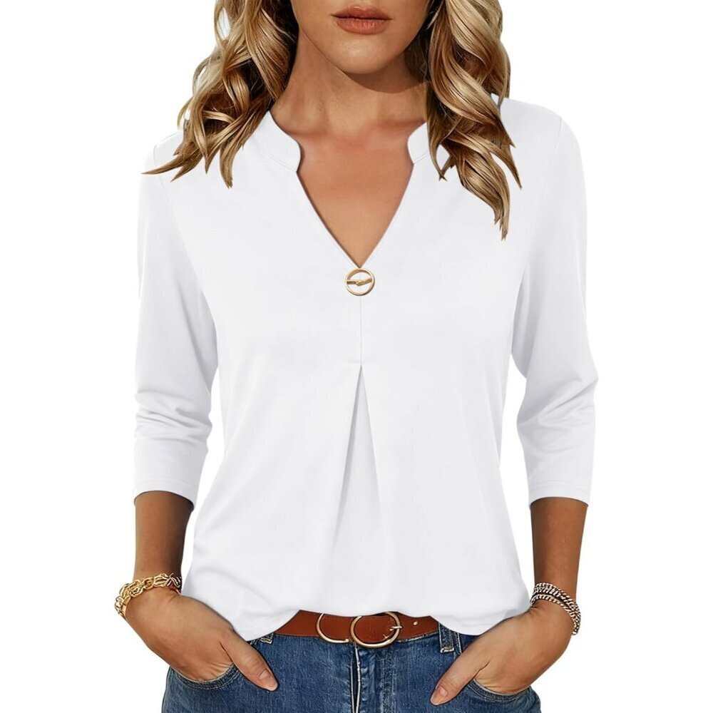 Womens 3/4 Sleeve V-Neck Blouse Casual Dressy Top Sizes S-3XL